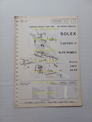 Solex carburatore C.40 DDH3 Alfa Romeo Giulia Super 1969 catalogo …