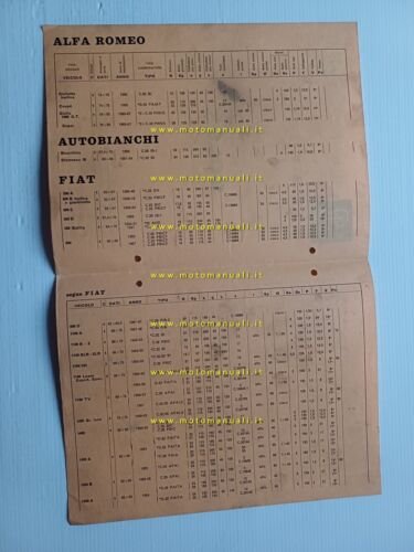 Solex manuale officina Tabella Regolazioni Carburatori auto 1967 originale