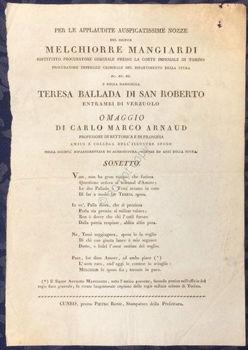 Sonetto per le Nozze di Melchiorre Mangiardi e Teresa Ballada … | Immagine principale