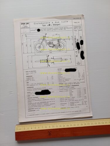 Spisni UFO Ranger 50 1976 scheda omologazione DGM Facsimile originale