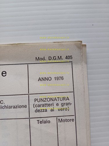 Spisni UFO Ranger 50 1976 scheda omologazione DGM Facsimile originale