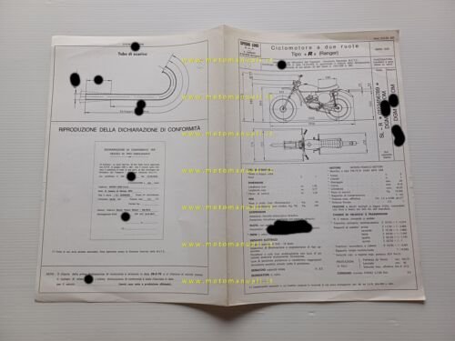 Spisni UFO Ranger 50 1976 scheda omologazione DGM Facsimile originale