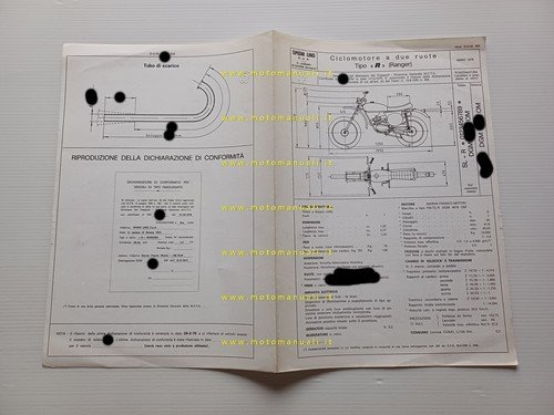 Spisni UFO Ranger 50 1976 scheda omologazione DGM Facsimile originale