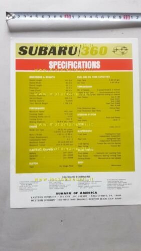 SUBARU 360 depliant originale anni 60 INGLESE auto brochure