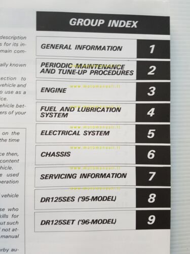 Suzuki DR 125 SE 1993-96 manuale officina originale inglese
