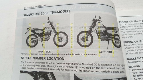 Suzuki DR 125 SE 1994 manuale officina ENGLISH originale WORKSHOP …