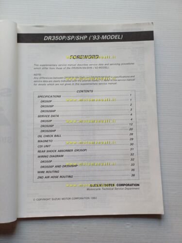 Suzuki DR 350-S-SH 1993 AGGIORNAMENTO manuale officina INGLESE originale