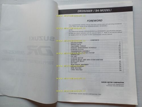 Suzuki DR 350 SE 1993 AGGIORNAMENTO manuale officina inglese originale