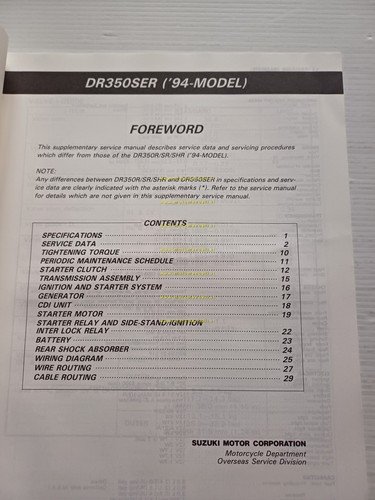 Suzuki DR 350 SE 1994 AGGIORNAMENTO manuale officina originale TESTO …