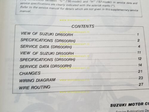 Suzuki DR 600-500 S-R 1987 AGGIORNAMENTO manuale officina originale