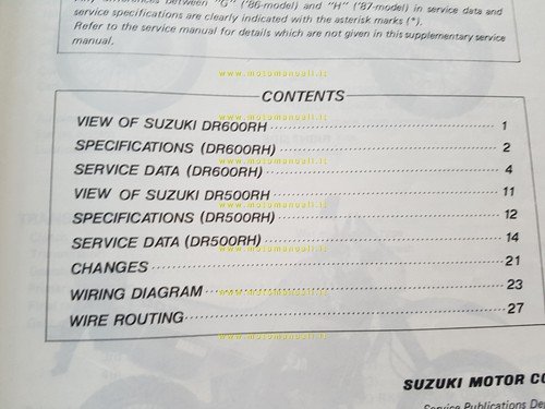 Suzuki DR 600-500 S-R 1987 AGGIORNAMENTO manuale officina originale