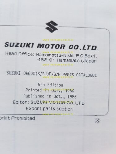 SUZUKI DR 600 S F-G-H 1986 enduro catalogo ricambi originale …