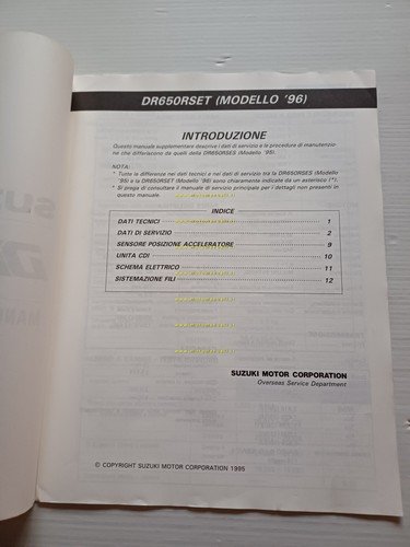 Suzuki DR 650 RSE 1996 AGGIORNAMENTO manuale officina originale TESTO …