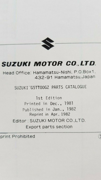 SUZUKI GS 1100 GZ 1982 catalogo ricambi originale spare parts …