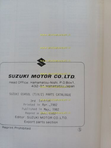 Suzuki GS 450 L (T-X-Z) 1982 catalogo ricambi originale moto …