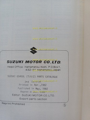 Suzuki GS 450 L (T-X-Z) 1982 catalogo ricambi originale moto …