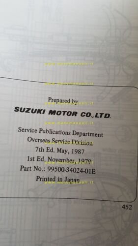 Suzuki GS 450 Modelli 1979-87 manuale officina INGLESE originale WORKSHOP …