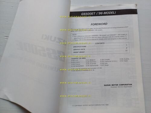 Suzuki GS 500 ET 1996 AGGIORNAMENTO manuale officina inglese originale