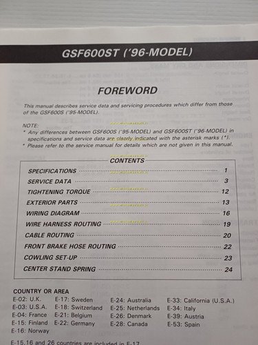 Suzuki GSF 600 mod. 1996 AGGIORNAMENTO manuale officina originale TESTO …