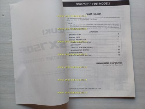 Suzuki GSX 750 FT 1996 AGGIORNAMENTO manuale officina inglese originale