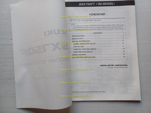 Suzuki GSX 750 FT 1996 AGGIORNAMENTO manuale officina inglese originale