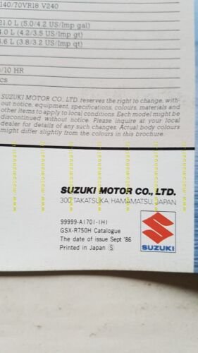 Suzuki GSX-R 750 1986 depliant INGLESE originale