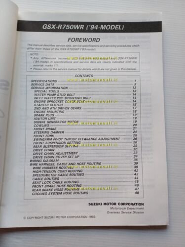 Suzuki GSX-R 750 W 1994 AGGIORNAMENTO manuale officina inglese originale