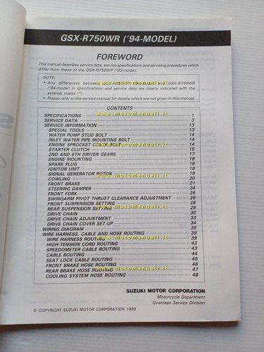 Suzuki GSX-R 750 W 1994 AGGIORNAMENTO manuale officina inglese originale