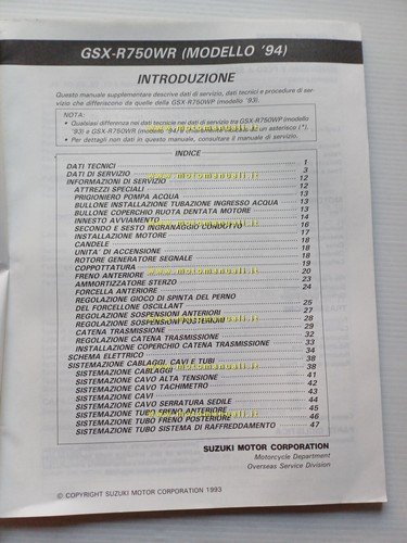 Suzuki GSX-R 750 W 1994 AGGIORNAMENTO manuale officina ITALIANO originale
