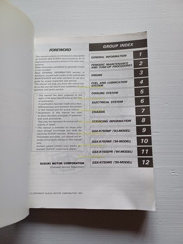 Suzuki GSX-R 750 Wn 1992 manuale officina INGLESE originale