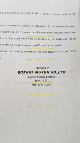 Suzuki GT 750 1972 manuale officina MOTORE INGLESE originale Workshop …
