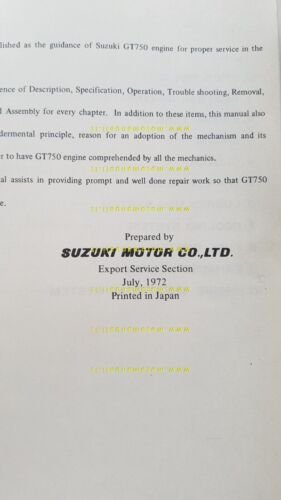 Suzuki GT 750 1972 manuale officina MOTORE INGLESE originale Workshop …