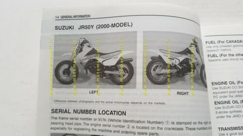 Suzuki JR 50 2000 manuale officina INGLESE minicross originale Workshop …