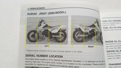 Suzuki JR 50 2000 manuale officina INGLESE minicross originale Workshop …
