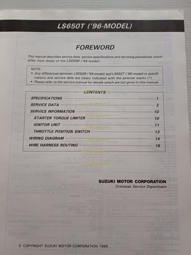 Suzuki LS 650 T 1996 AGGIORNAMENTO manuale officina originale testo …