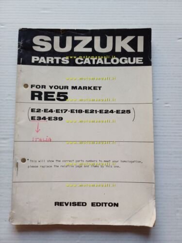 Suzuki RE5 Wankel 1975 catalogo ricambi parti specifiche per Italia …