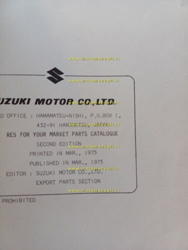 Suzuki RE5 Wankel 1975 catalogo ricambi parti specifiche per Italia …
