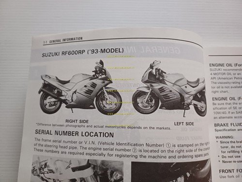 Suzuki RF 600 R 1993 manuale officina riparazione originale TESTO …