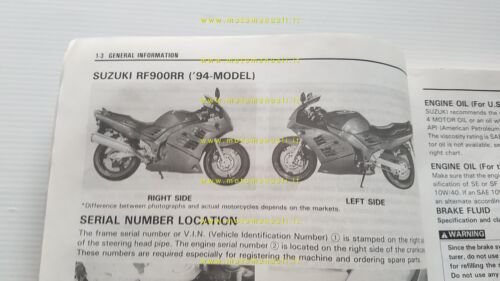 Suzuki RF 900 RR 1994 manuale officina inglese originale