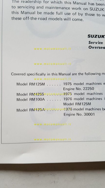 Suzuki RM 100-RM 125 M-S-A 1976 manuale officina INGLESE originale …