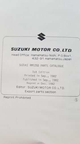 Suzuki RM 125 D 1982 Cross catalogo ricambi originale spare …