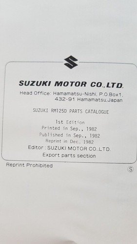 Suzuki RM 125 D 1982 Cross catalogo ricambi originale spare …