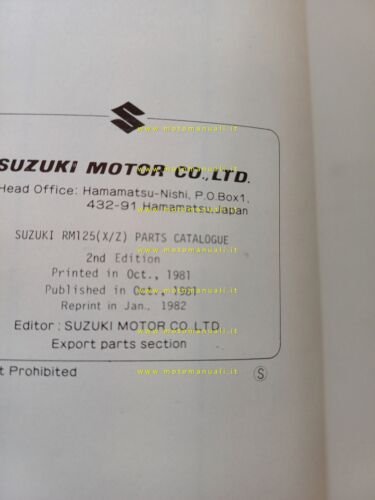 Suzuki RM 125 X-Z cross 1981-82 catalogo ricambi originale spare …