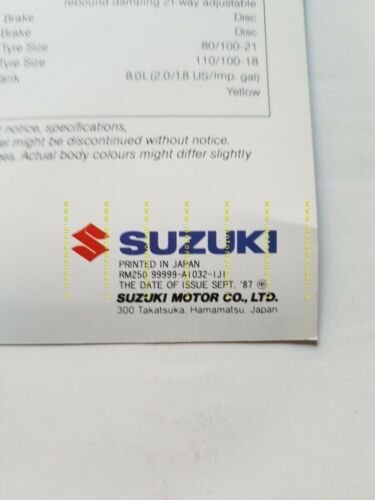 SUZUKI RM 250 Cross 1987-88 depliant INGLESE originale moto