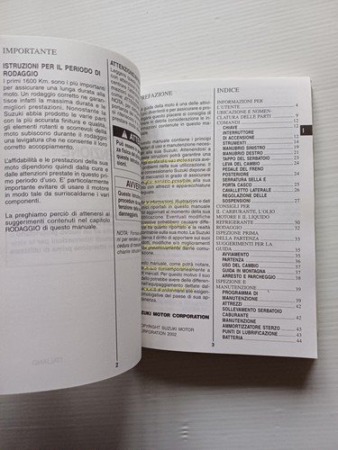 SUZUKI SV 1000 S 2002-03 manuale uso manutenzione libretto italiano …