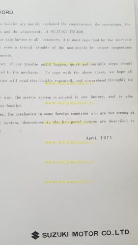 Suzuki TM 400 1971 manuale officina INGLESE originale Workshop SERVICE …