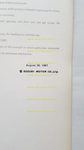 Suzuki TRAIL KT 120 1967 manuale officina INGLESE originale Workshop …