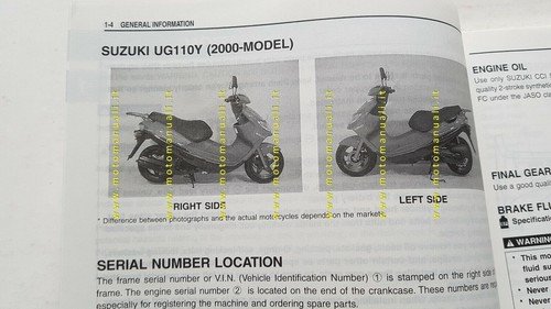 Suzuki UG 110 Hokuto SCOOTER 2000 manuale officina INGLESE originale