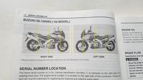Suzuki V-STROM DL 1000 2002 manuale officina INGLESE originale WORKSHOP …