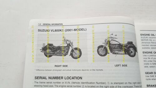 Suzuki VL 800 K1 2001 manuale officina INGLESE originale workshop …